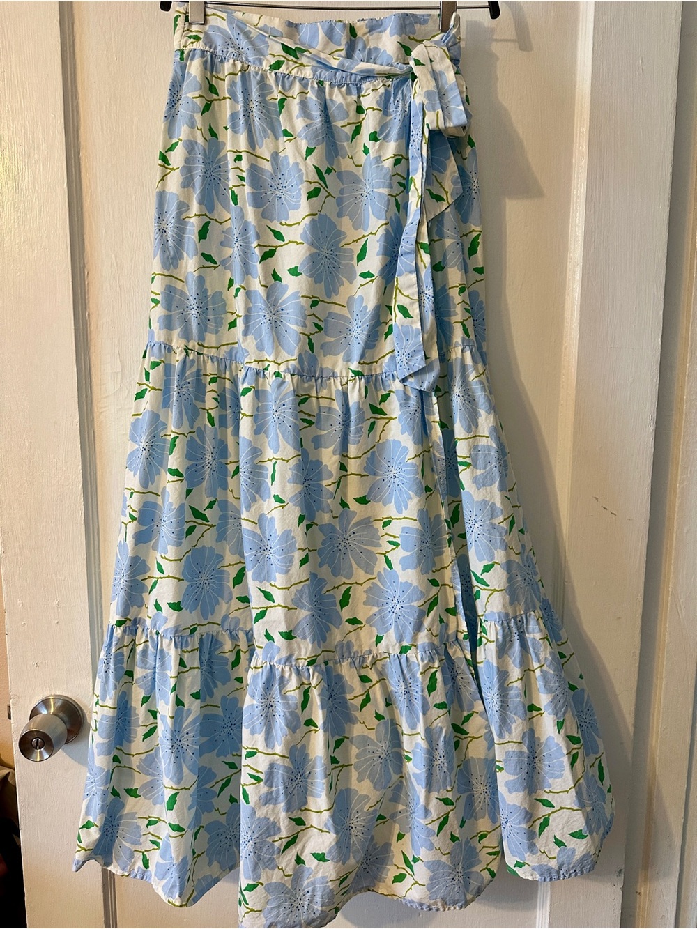 wrap maxi skirt blue floral cotton